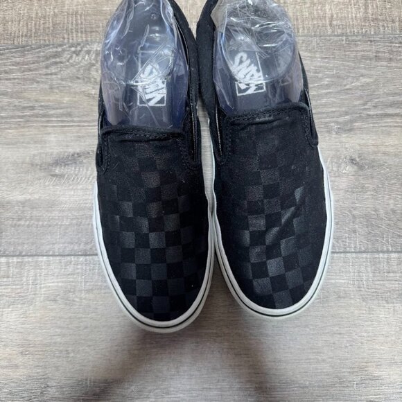 Vans Black Checkerboard Slip On Black Canvas Shoes Women's Size 8 - Picture 2 of 6